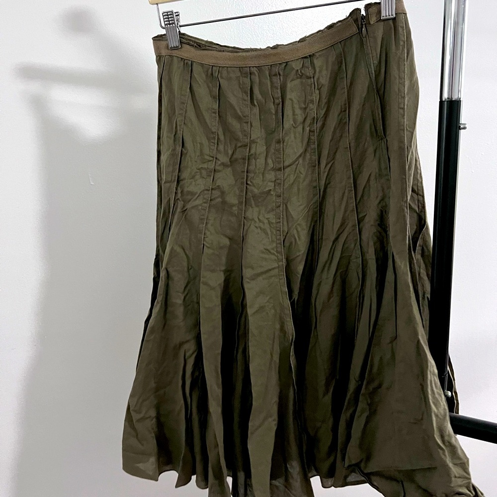 Michael Kors Womens Olive Green Side Zip 100% Cotton Pleated Knee Length Skirt 4